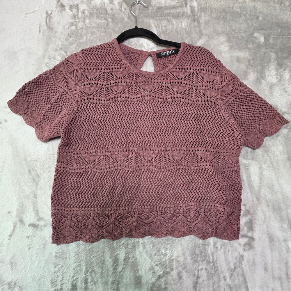 Disturbia Mauve Pointelle Knit Short Sleeve Top SS25KN1176 Medium
